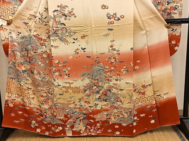 平和屋着物■豪華振袖　風景花文　暈し染め　金彩　正絹　逸品　BAAY1210mz