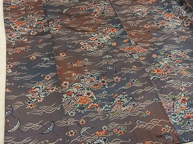 平和屋着物■上質な小紋　型染め　飛鶴風景花文　暈し染め　正絹　逸品　BAAY1225mz