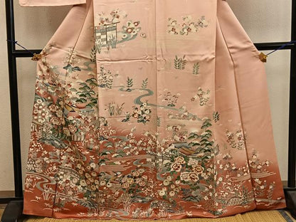 平和屋着物●訪問着　風景花文　暈し染め　金彩　正絹　逸品　BAAY1231mz