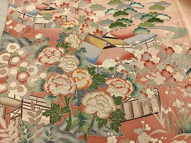 平和屋着物●訪問着　風景花文　暈し染め　金彩　正絹　逸品　BAAY1231mz