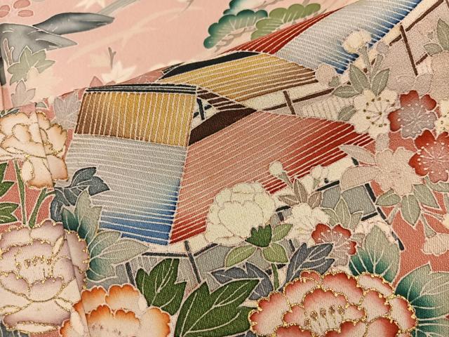平和屋着物●訪問着　風景花文　暈し染め　金彩　正絹　逸品　BAAY1231mz
