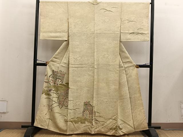 平和屋着物■訪問着　御所車花文　正絹　逸品　BAAY1238mz