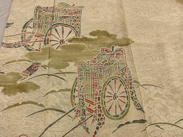 平和屋着物■訪問着　御所車花文　正絹　逸品　BAAY1238mz