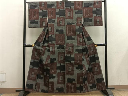平和屋着物■本場大島紬　7マルキ　幾何学文様　正絹　逸品　BAAY1245mz