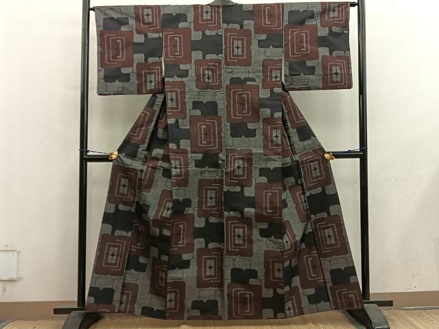 平和屋着物■本場大島紬　7マルキ　幾何学文様　正絹　逸品　BAAY1245mz