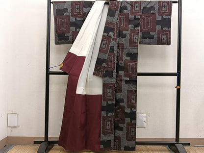 平和屋着物■本場大島紬　7マルキ　幾何学文様　正絹　逸品　BAAY1245mz