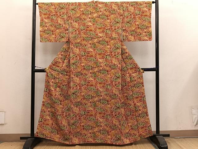 平和屋着物■上質な小紋　幾何学文様　正絹　逸品　BAAY1246mz