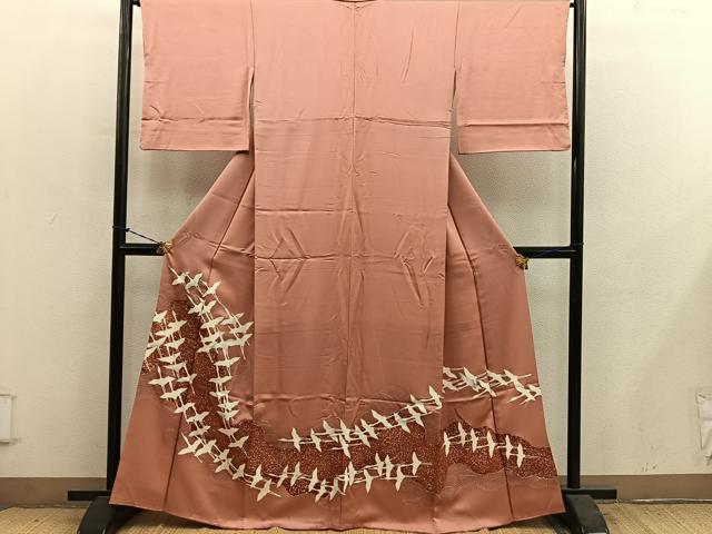 平和屋着物■豪華色留袖　刺繍　飛鶴文　金彩　正絹　逸品　BAAY1248mz