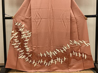 平和屋着物■豪華色留袖　刺繍　飛鶴文　金彩　正絹　逸品　BAAY1248mz