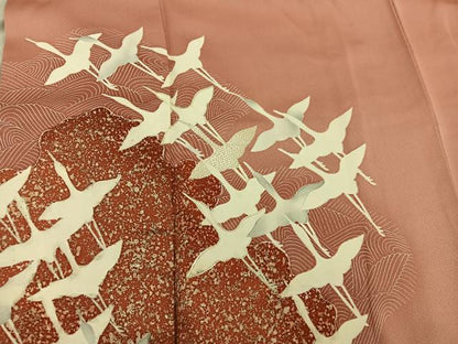 平和屋着物■豪華色留袖　刺繍　飛鶴文　金彩　正絹　逸品　BAAY1248mz