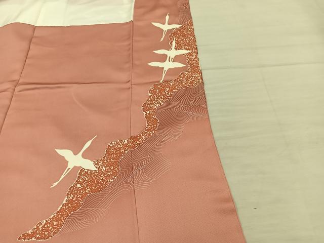 平和屋着物■豪華色留袖　刺繍　飛鶴文　金彩　正絹　逸品　BAAY1248mz