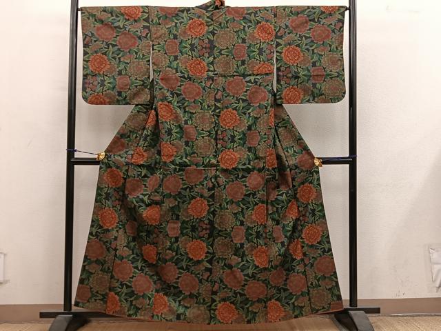 平和屋着物■本場大島紬　7マルキ　草花文　正絹　逸品　BAAY1256mz