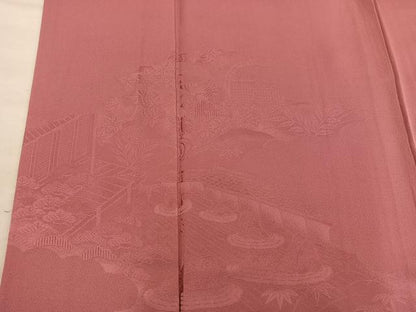 平和屋着物■色留訪問着　風景地紋　真赭色　正絹　逸品　BAAY1259mz