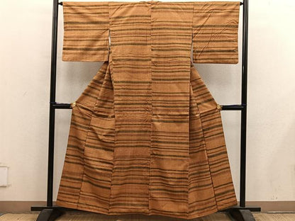 平和屋着物■上質な紬　横段文　正絹　逸品　BAAY1260mz