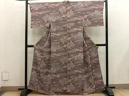 平和屋着物■上質な小紋　風景花文　鬼しぼ縮緬　正絹　逸品　BAAY1261mz