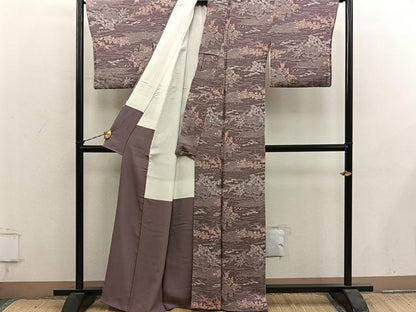 平和屋着物■上質な小紋　風景花文　鬼しぼ縮緬　正絹　逸品　BAAY1261mz