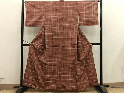 平和屋着物■上質な紬　格子柄　正絹　逸品　BAAY1264mz