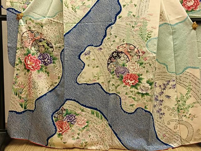平和屋着物■豪華振袖　駒刺繍　絞り　鼓花文　正絹　逸品　BAAY1265mz