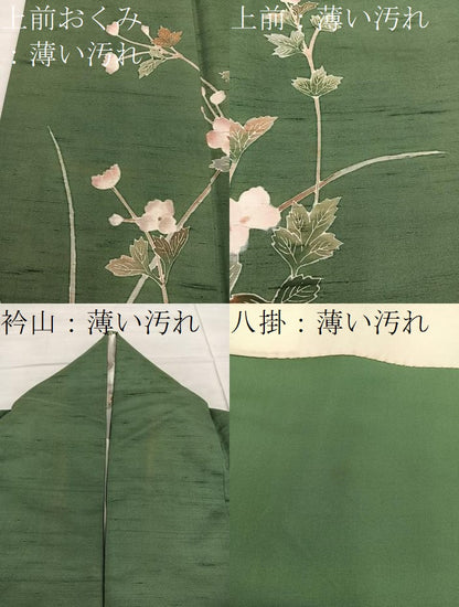 平和屋着物●訪問着　友禅　紬地　枝花文　正絹　逸品　BAAY1268mz