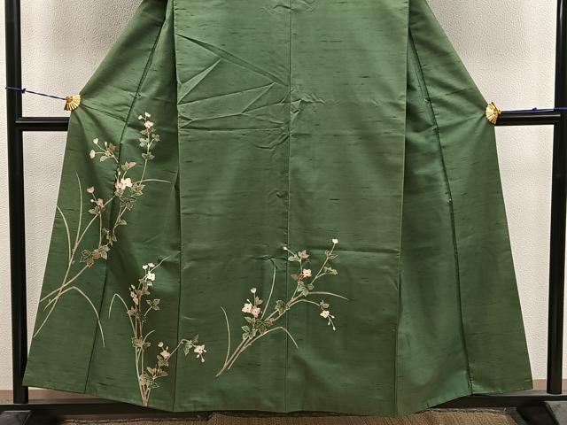 平和屋着物●訪問着　友禅　紬地　枝花文　正絹　逸品　BAAY1268mz