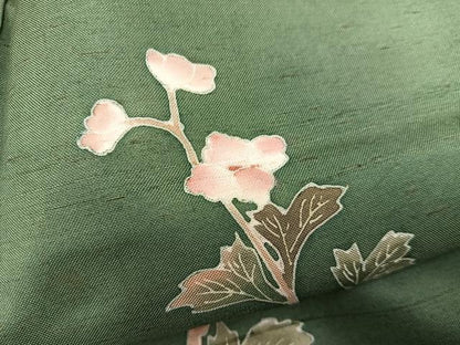 平和屋着物●訪問着　友禅　紬地　枝花文　正絹　逸品　BAAY1268mz