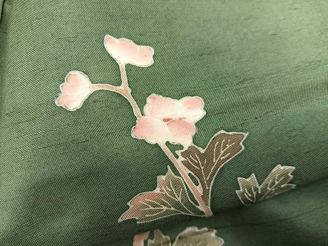 平和屋着物●訪問着　友禅　紬地　枝花文　正絹　逸品　BAAY1268mz