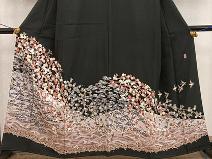 平和屋着物■豪華黒留袖　友禅　作家物　花鳥文　正絹　逸品　BAAY1274mz