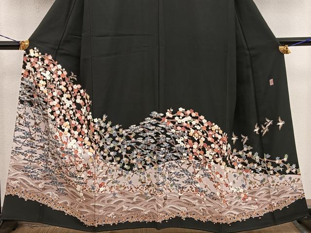 平和屋着物■豪華黒留袖　友禅　作家物　花鳥文　正絹　逸品　BAAY1274mz