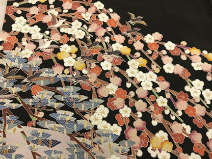 平和屋着物■豪華黒留袖　友禅　作家物　花鳥文　正絹　逸品　BAAY1274mz