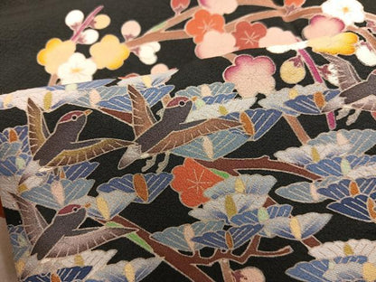 平和屋着物■豪華黒留袖　友禅　作家物　花鳥文　正絹　逸品　BAAY1274mz