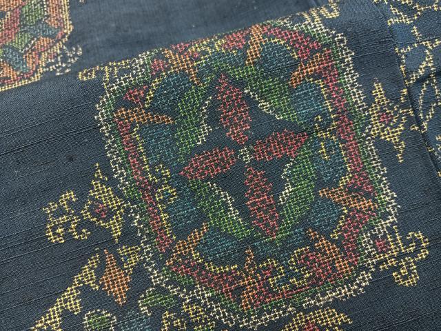 平和屋着物■上質な紬　草花文　正絹　逸品　BAAY1281mz