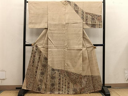 平和屋着物●訪問着　紬地　更紗花文　正絹　逸品　BAAY1282mz