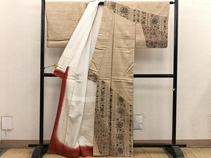 平和屋着物●訪問着　紬地　更紗花文　正絹　逸品　BAAY1282mz