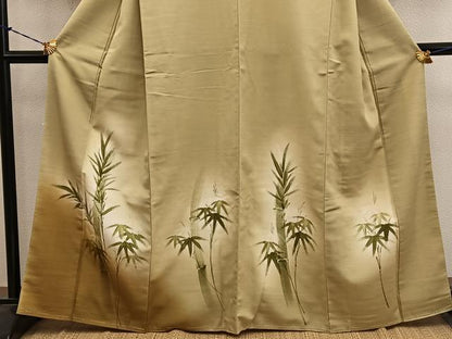 平和屋着物■訪問着　紬地　手描き　笹竹文　暈し染め　正絹　逸品　BAAY1293mz