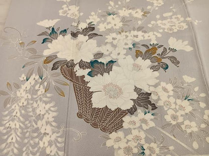 平和屋着物■訪問着　友禅　草花文　正絹　逸品　BAAY1306mz