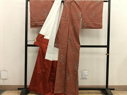 平和屋着物■上質な紬　枝花文　正絹　逸品　BAAY1315mz