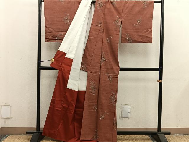 平和屋着物■上質な紬　枝花文　正絹　逸品　BAAY1315mz