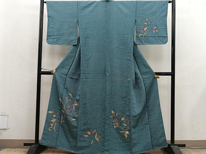 平和屋着物■訪問着　草花文　お召縮緬　正絹　逸品　BAAY1320mz