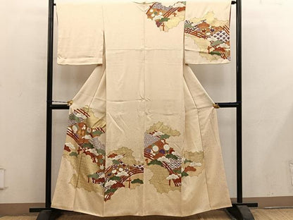 平和屋着物■訪問着　駒刺繍　渡り橋亀甲花文　金彩　正絹　逸品　BAAY1321mz