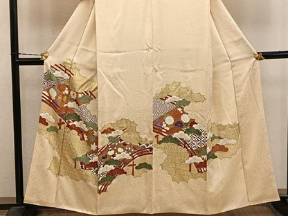 平和屋着物■訪問着　駒刺繍　渡り橋亀甲花文　金彩　正絹　逸品　BAAY1321mz