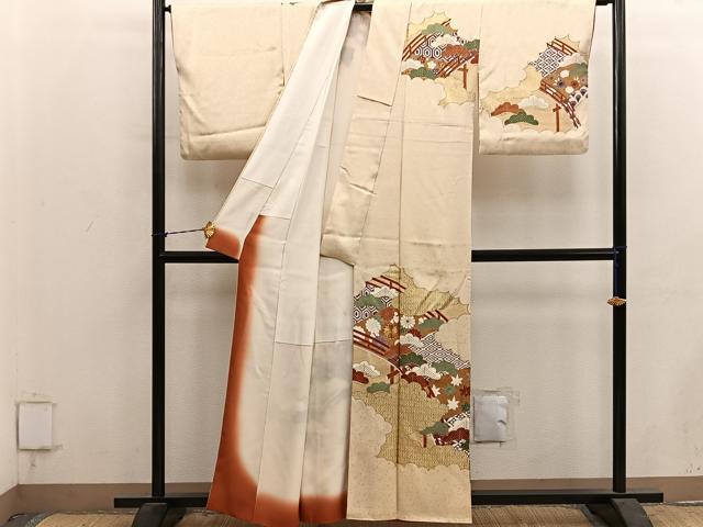 平和屋着物■訪問着　駒刺繍　渡り橋亀甲花文　金彩　正絹　逸品　BAAY1321mz