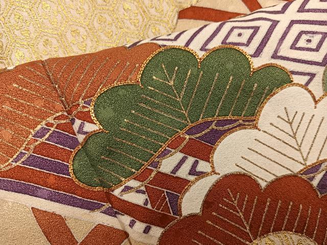 平和屋着物■訪問着　駒刺繍　渡り橋亀甲花文　金彩　正絹　逸品　BAAY1321mz