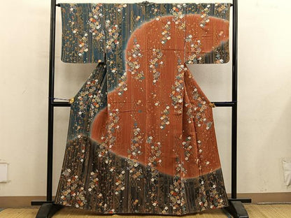 平和屋着物●訪問着　舞桜文　暈し染め　金彩　鬼しぼ縮緬　正絹　逸品　未使用　BAAY1343mz