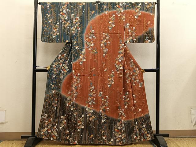 平和屋着物●訪問着　舞桜文　暈し染め　金彩　鬼しぼ縮緬　正絹　逸品　未使用　BAAY1343mz