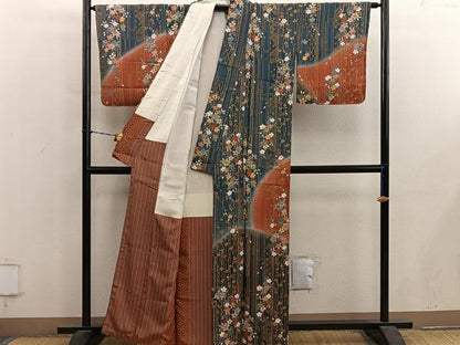 平和屋着物●訪問着　舞桜文　暈し染め　金彩　鬼しぼ縮緬　正絹　逸品　未使用　BAAY1343mz