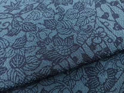平和屋着物●上質な小紋　藍　型染め　草花文　鬼しぼ縮緬　正絹　逸品　BAAY1346mz