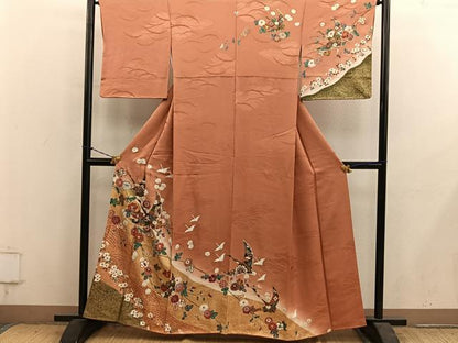 平和屋着物■訪問着　飛鶴花鳥文　暈し染め　金彩　正絹　逸品　BAAY1354mz