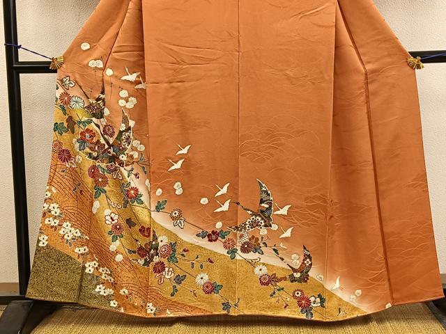 平和屋着物■訪問着　飛鶴花鳥文　暈し染め　金彩　正絹　逸品　BAAY1354mz