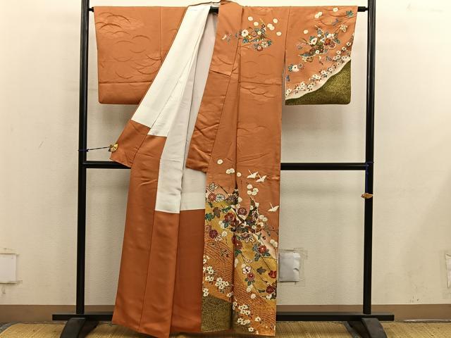 平和屋着物■訪問着　飛鶴花鳥文　暈し染め　金彩　正絹　逸品　BAAY1354mz