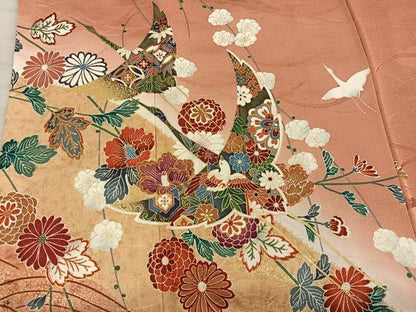 平和屋着物■訪問着　飛鶴花鳥文　暈し染め　金彩　正絹　逸品　BAAY1354mz